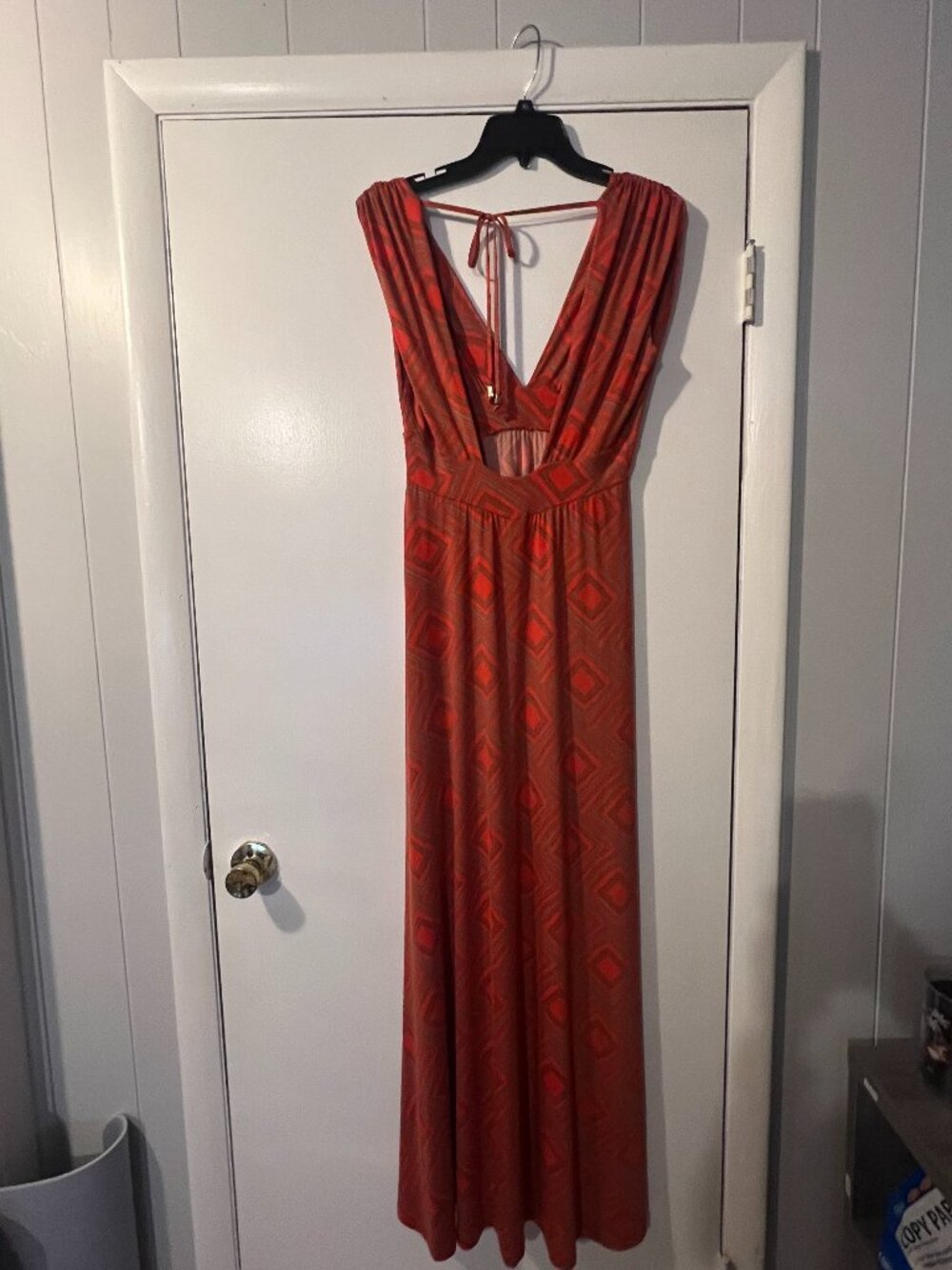 Vintage Veronica M Red Geo Print Maxi Dress Size S - Picture 3 of 5